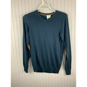 Nobel League Size S Mens Sweater New Blue V Neck Long Sleeve Elbow Patch